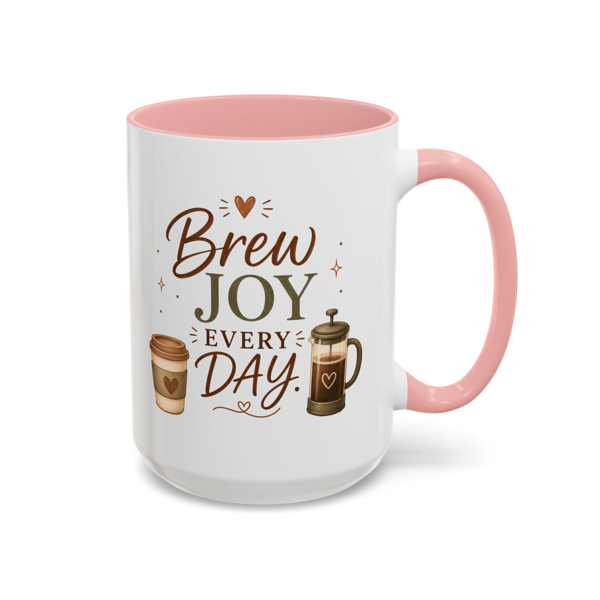 Brew Joy Every Day Coffee Mug | Pink Accent Ceramic Cup
