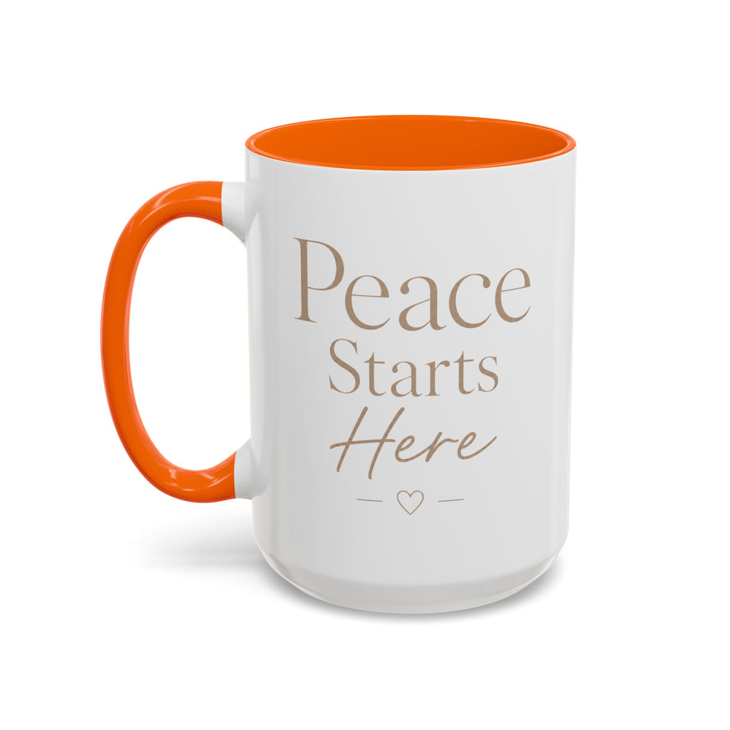 Inspirational Peace Mug – "Peace Starts Here" Red Accent Coffee Cup