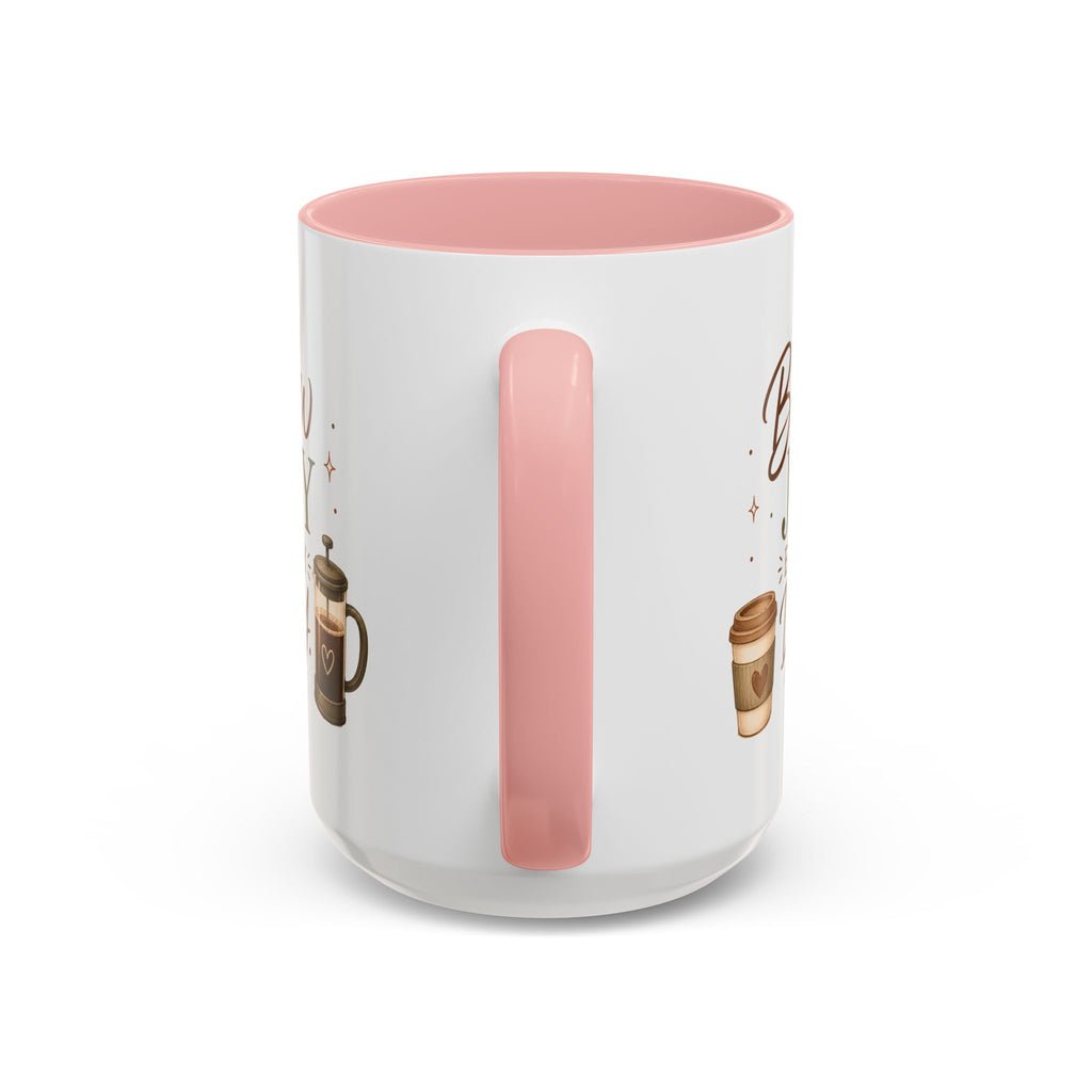 Brew Joy Every Day Coffee Mug | Pink Accent Ceramic Cup