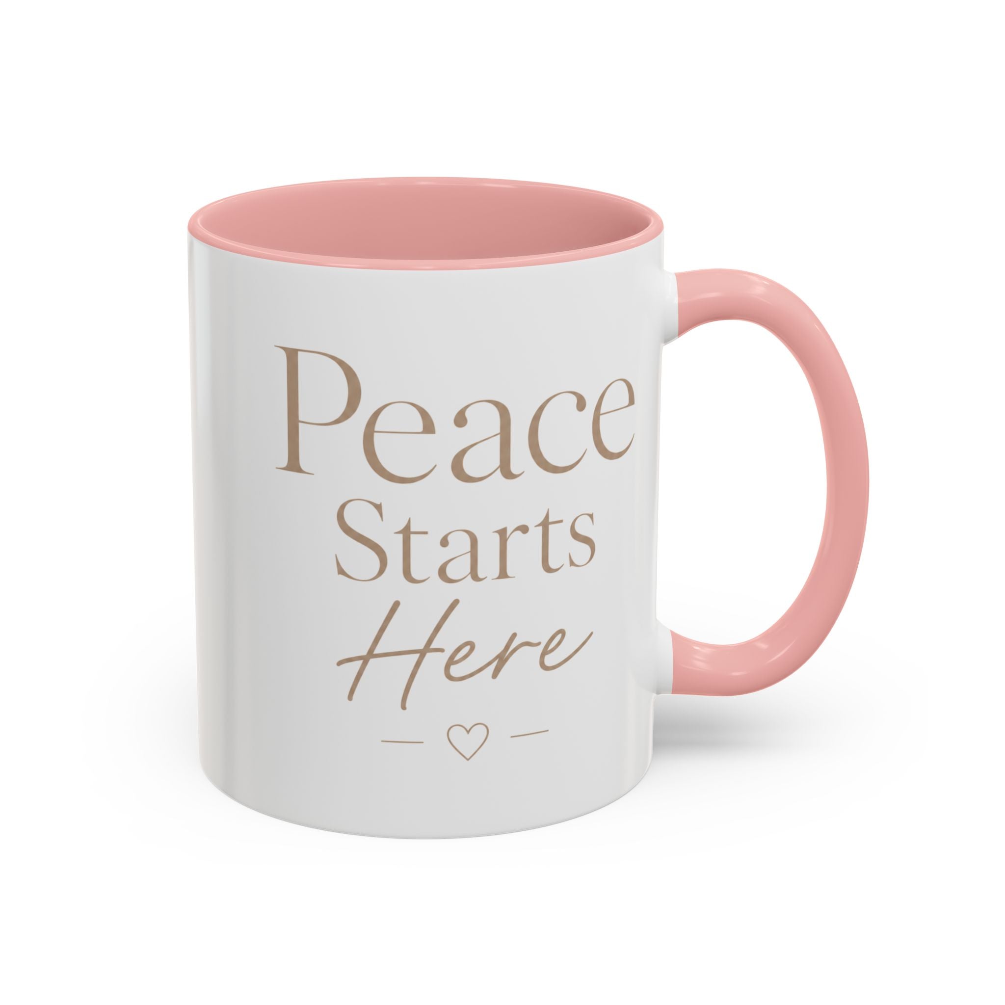 Inspirational Peace Mug – "Peace Starts Here" Red Accent Coffee Cup