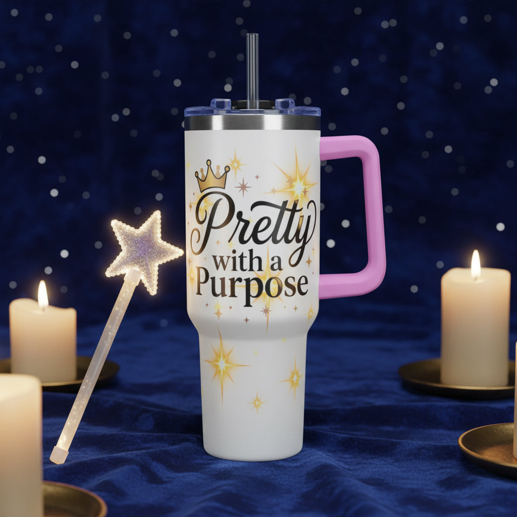40oz Vacuum Tumbler – “Pretty with Purpose” Sparkle Travel Mug