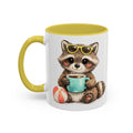 Cute Raccoon Coffee Mug – Yellow Accent (Beach Ball, Sunglasses)