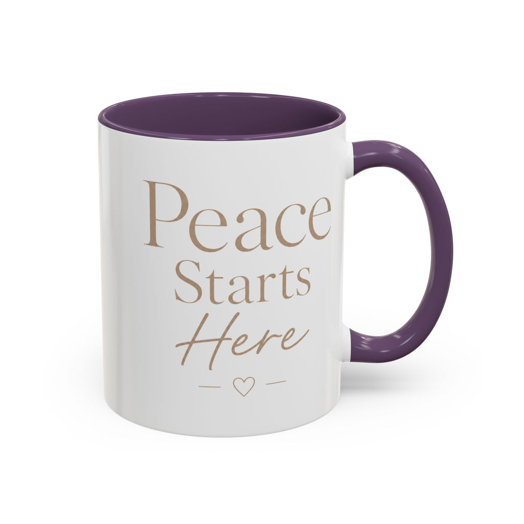 Inspirational Peace Mug – "Peace Starts Here" Red Accent Coffee Cup