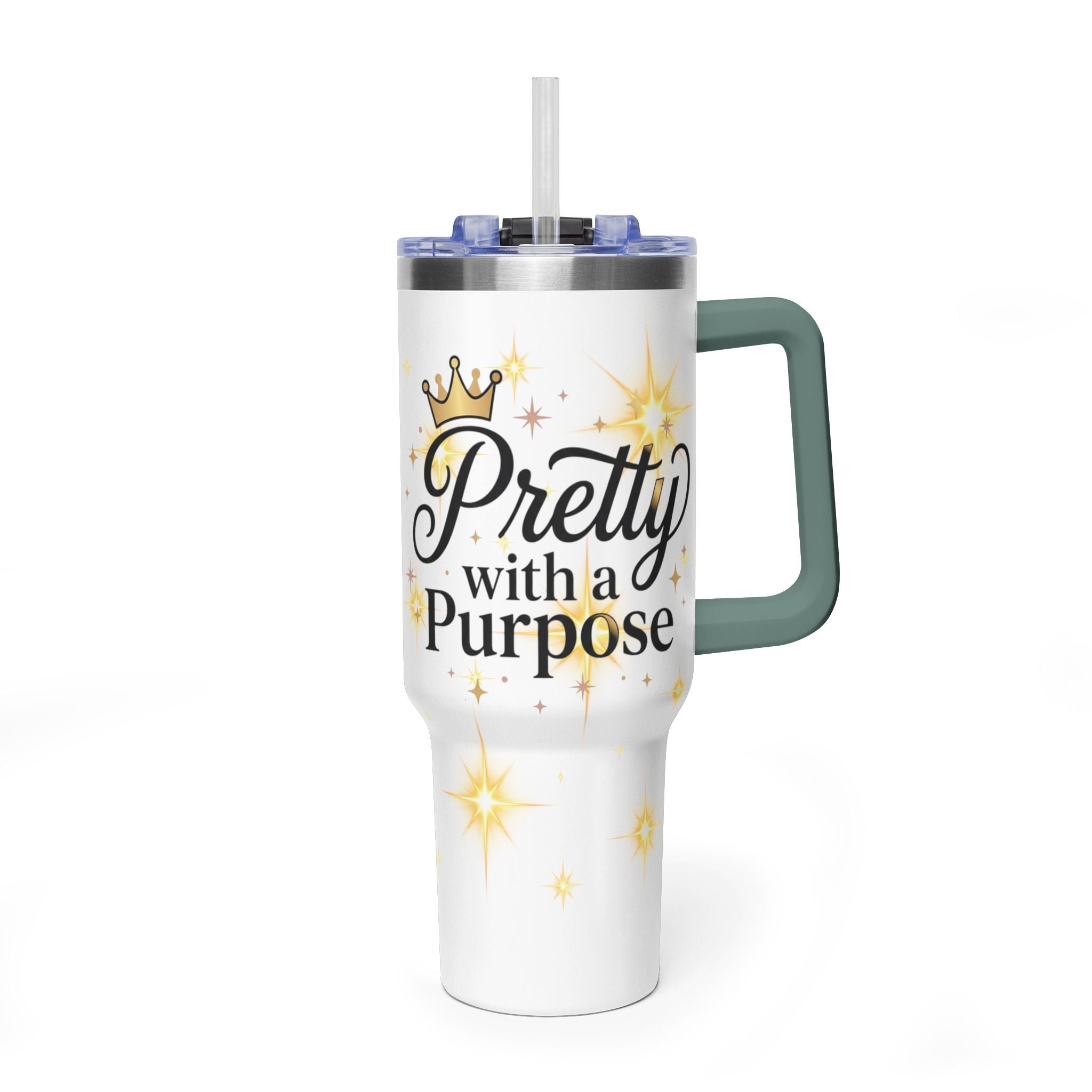 40oz Vacuum Tumbler – “Pretty with Purpose” Sparkle Travel Mug