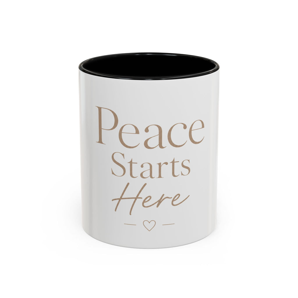 Peace Starts Here Accent Coffee Mug — Inspirational Red-Accent Ceramic Mug (11/15oz)