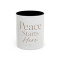 Peace Starts Here Accent Coffee Mug — Inspirational Red-Accent Ceramic Mug (11/15oz)