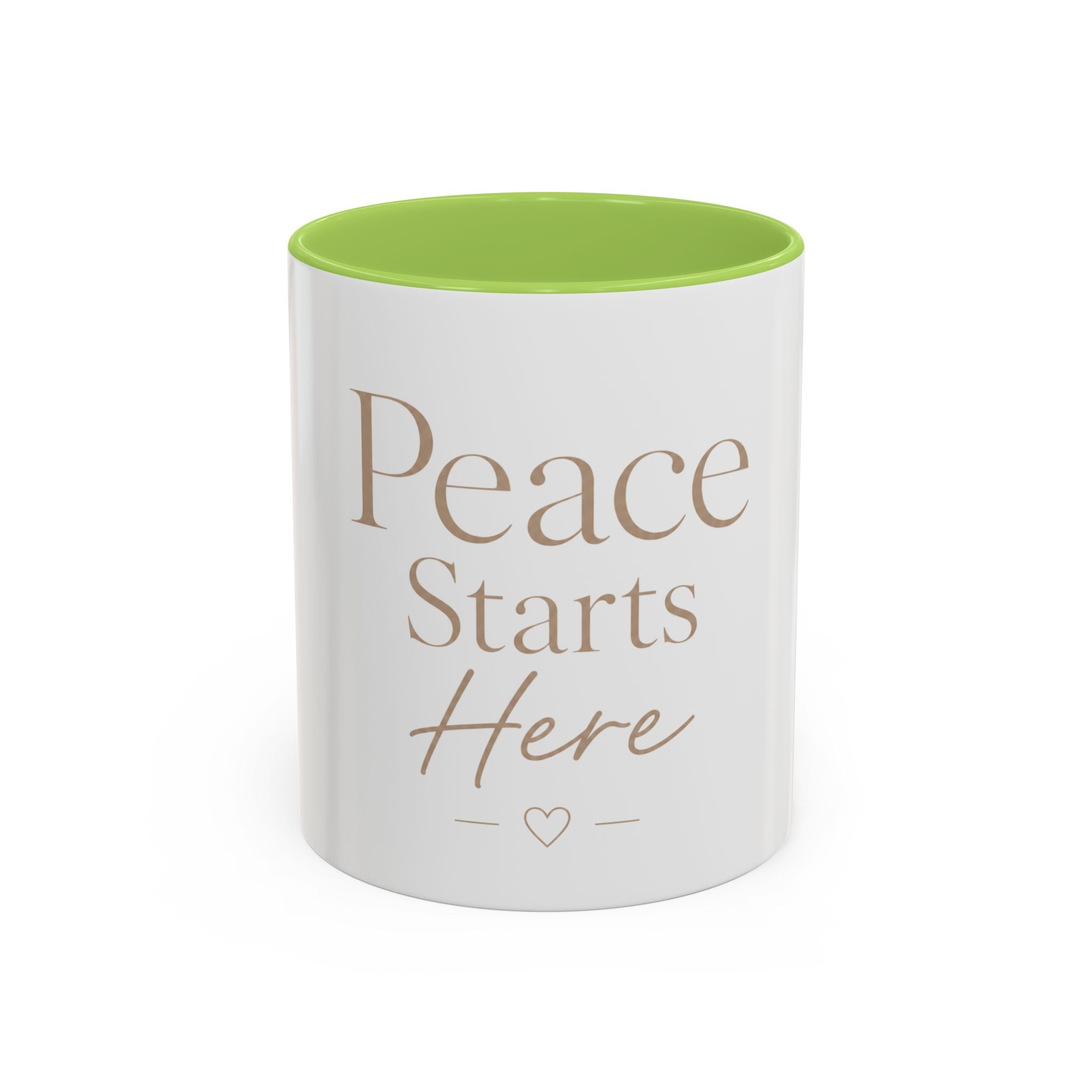 Peace Starts Here Accent Coffee Mug — Inspirational Red-Accent Ceramic Mug (11/15oz)