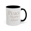Inspirational Peace Mug – "Peace Starts Here" Red Accent Coffee Cup