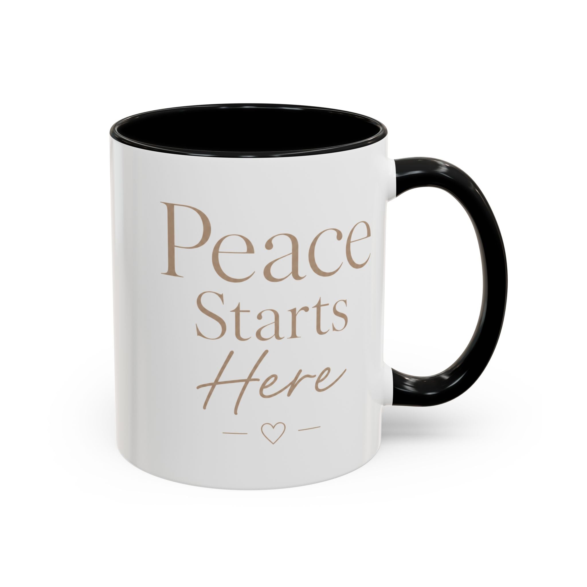Inspirational Peace Mug – "Peace Starts Here" Red Accent Coffee Cup