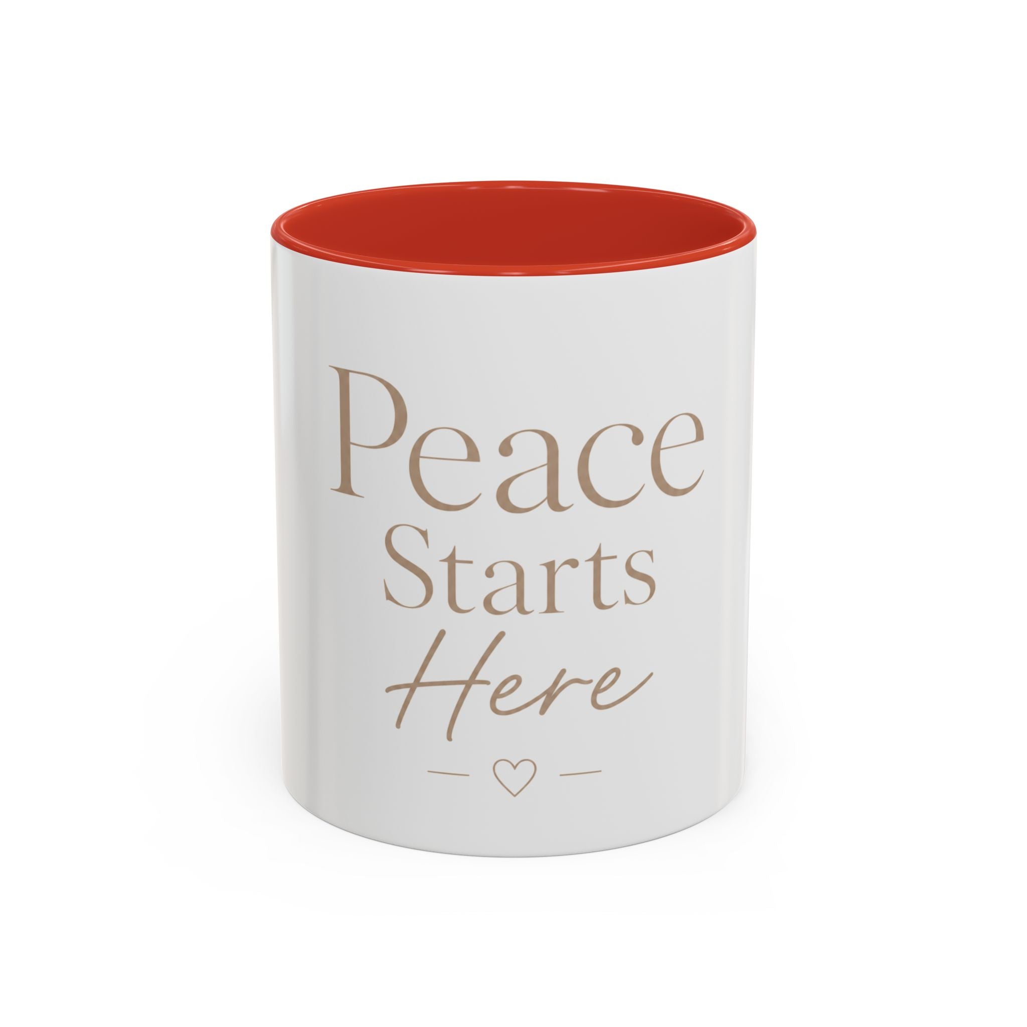 Peace Starts Here Accent Coffee Mug — Inspirational Red-Accent Ceramic Mug (11/15oz)