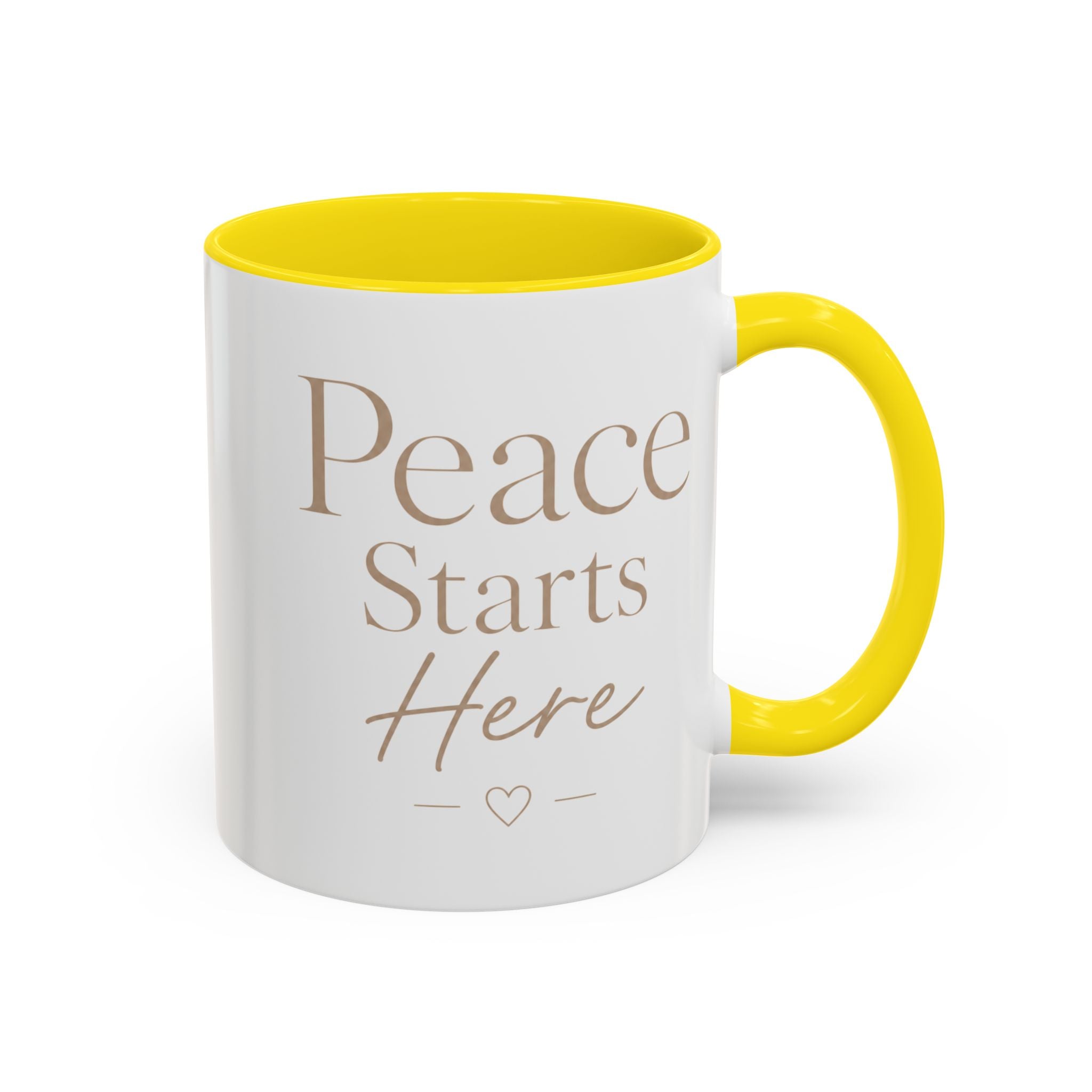 Inspirational Peace Mug – "Peace Starts Here" Red Accent Coffee Cup