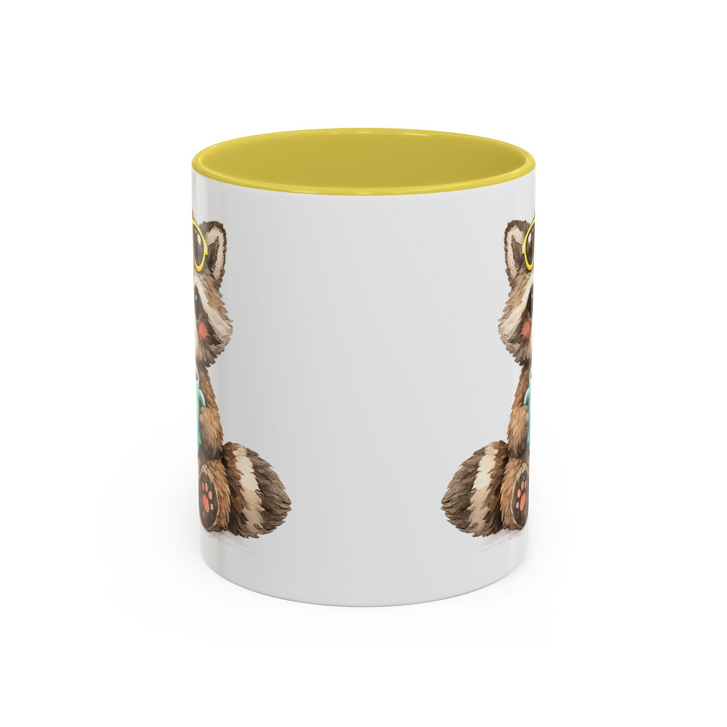 Cute Raccoon Coffee Mug – Yellow Accent (Beach Ball, Sunglasses)