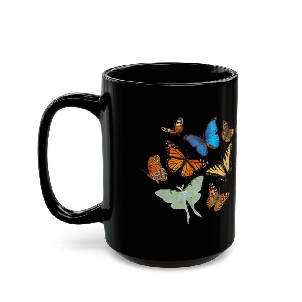 Spread Your Wings Butterfly Mug — Inspirational Black Coffee Cup (11oz & 15oz)
