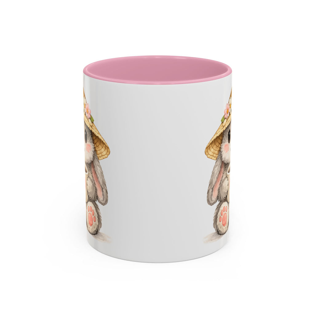 Cute Bunny Coffee Mug — Adorable Bunny with Straw Hat & Heart Cup