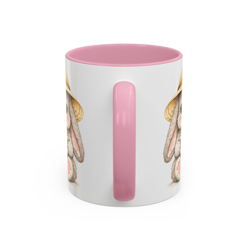 Cute Bunny Coffee Mug — Adorable Bunny with Straw Hat & Heart Cup