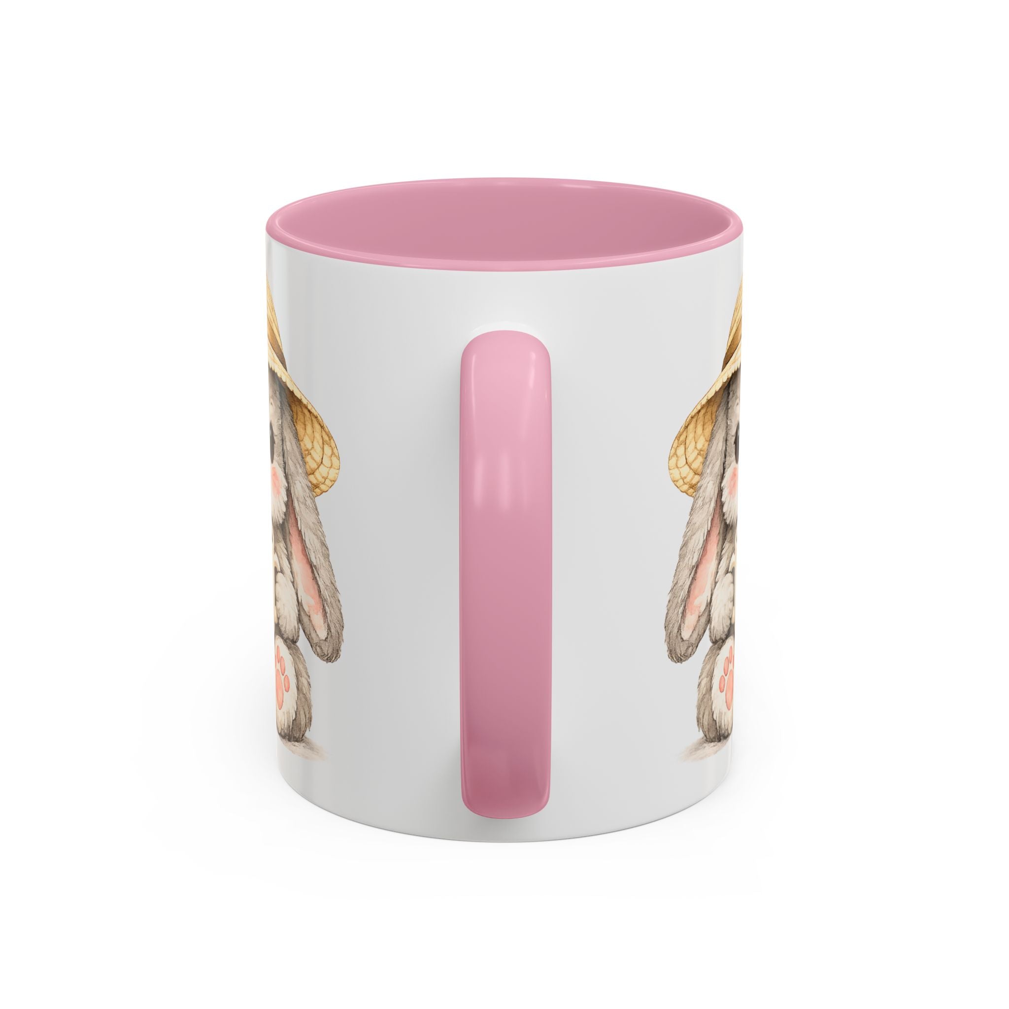 Cute Bunny Coffee Mug — Adorable Bunny with Straw Hat & Heart Cup