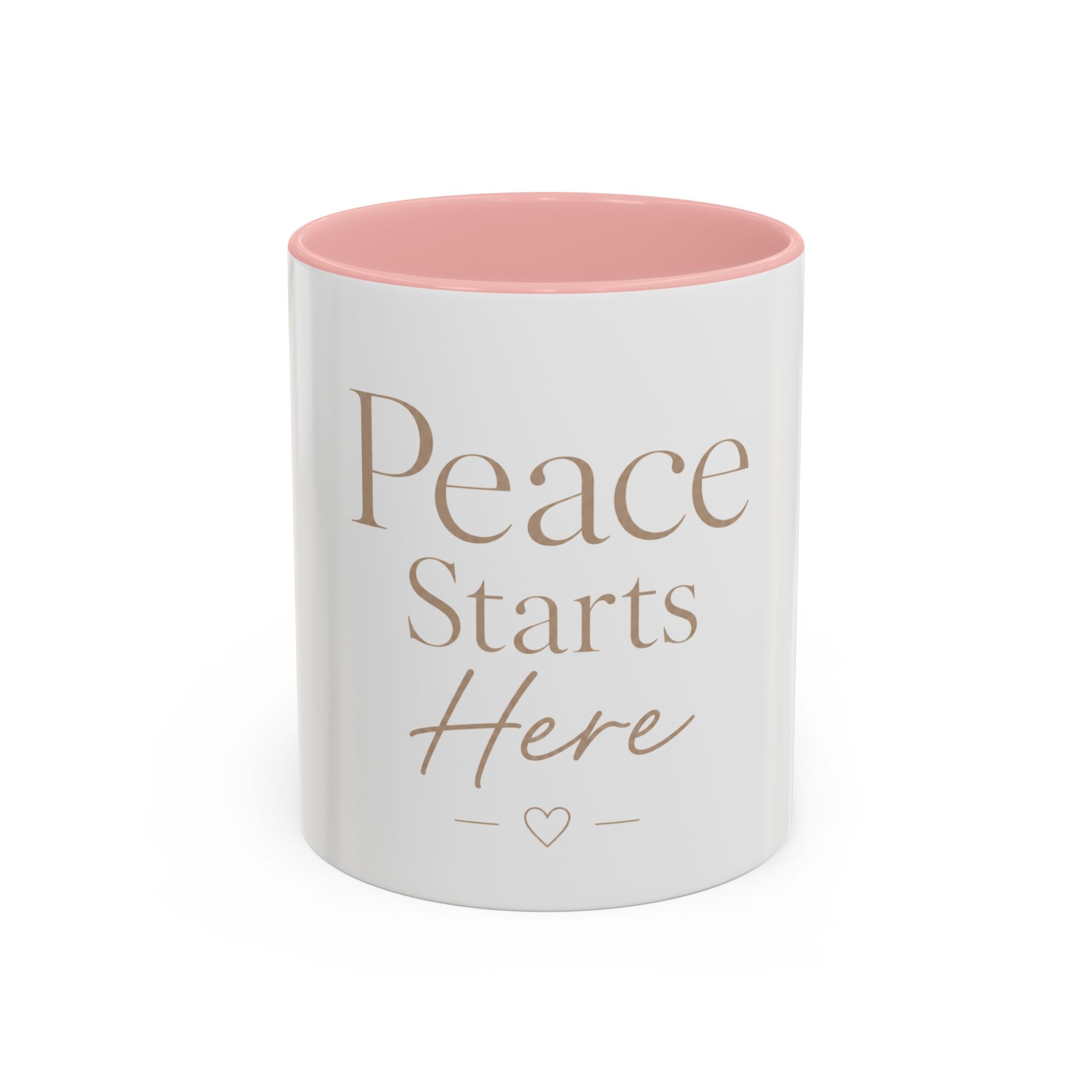 Peace Starts Here Accent Coffee Mug — Inspirational Red-Accent Ceramic Mug (11/15oz)