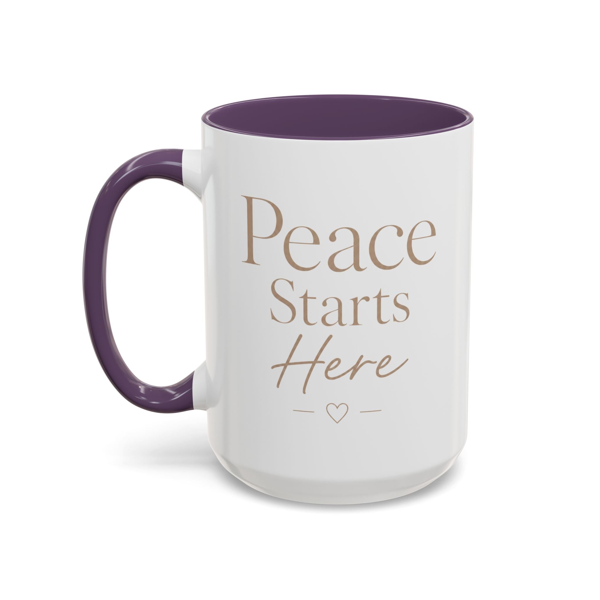 Inspirational Peace Mug – "Peace Starts Here" Red Accent Coffee Cup
