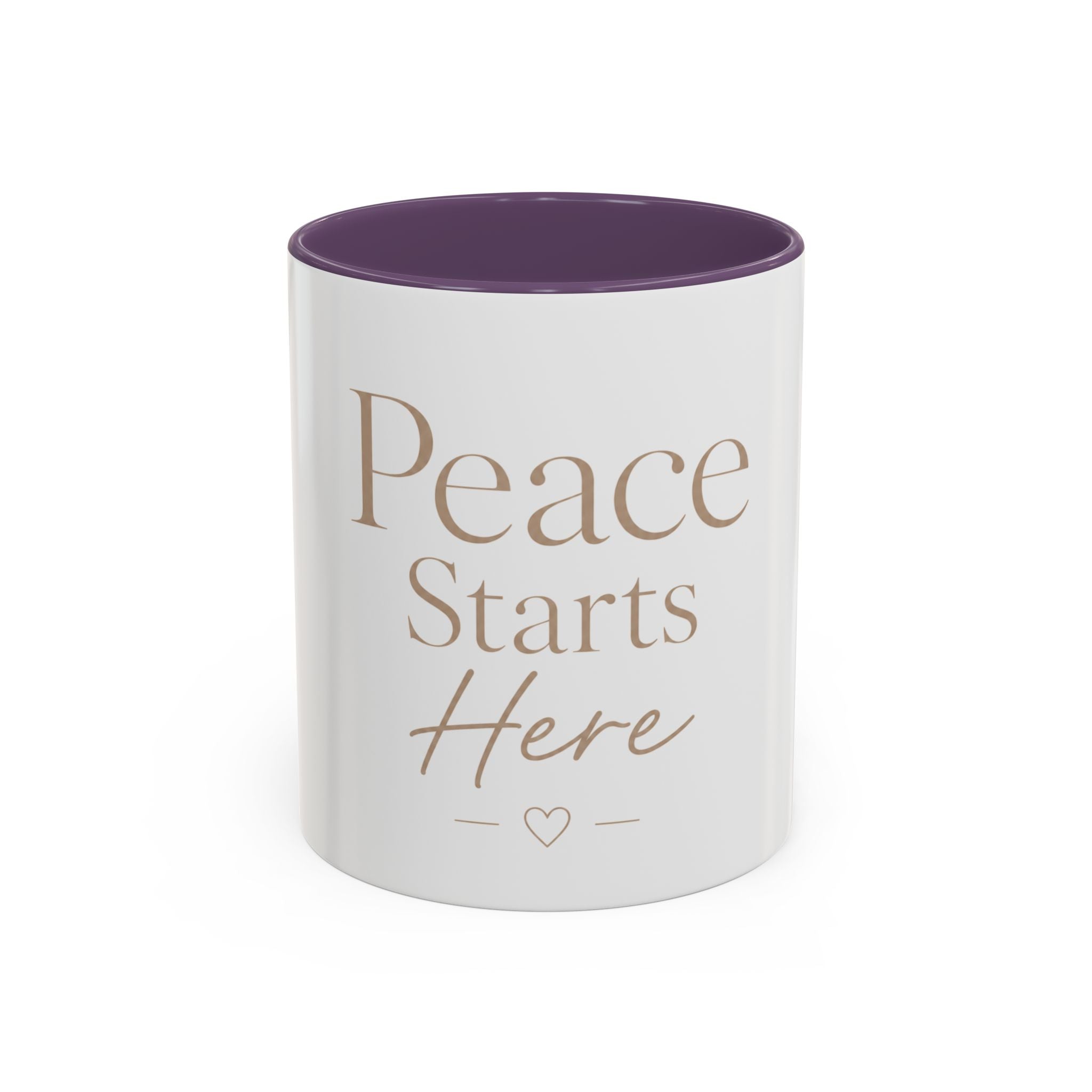 Peace Starts Here Accent Coffee Mug — Inspirational Red-Accent Ceramic Mug (11/15oz)