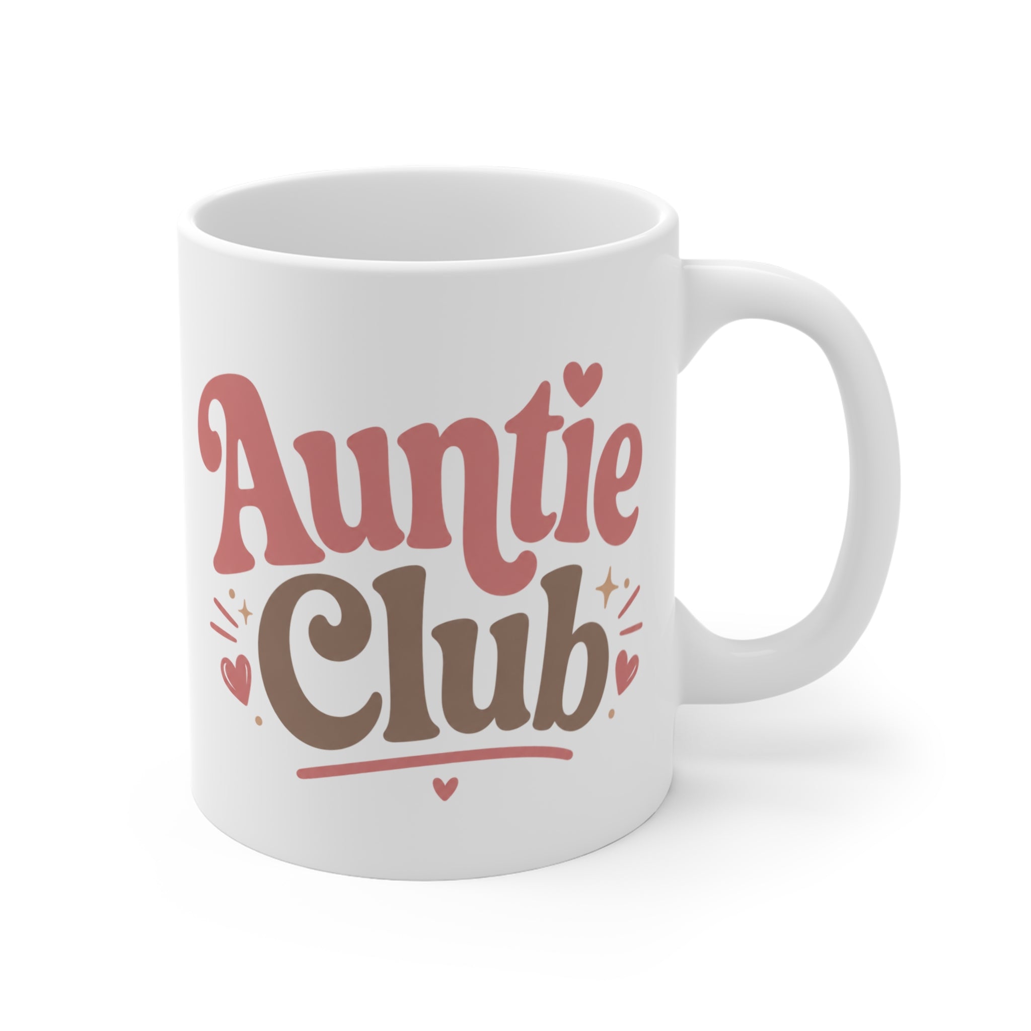 Auntie Club 11oz Coffee Mug — Cute Retro Typography Gift for New Aunts