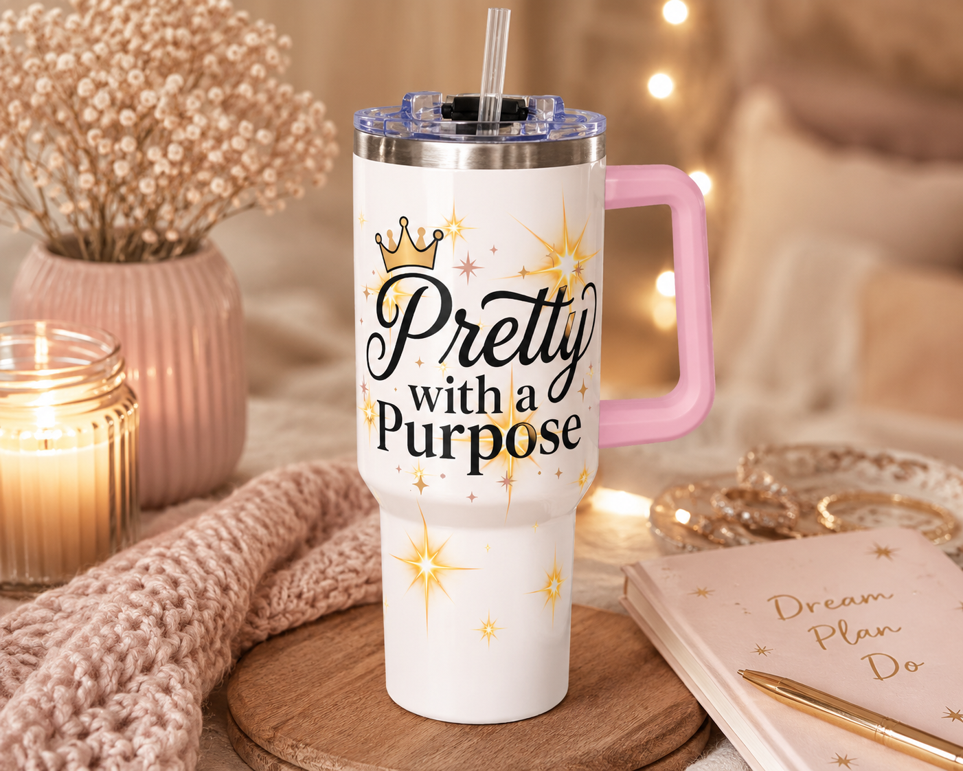 Sparkle Insulated Tumbler – "Pretty with Purpose" Motivational Travel Mug