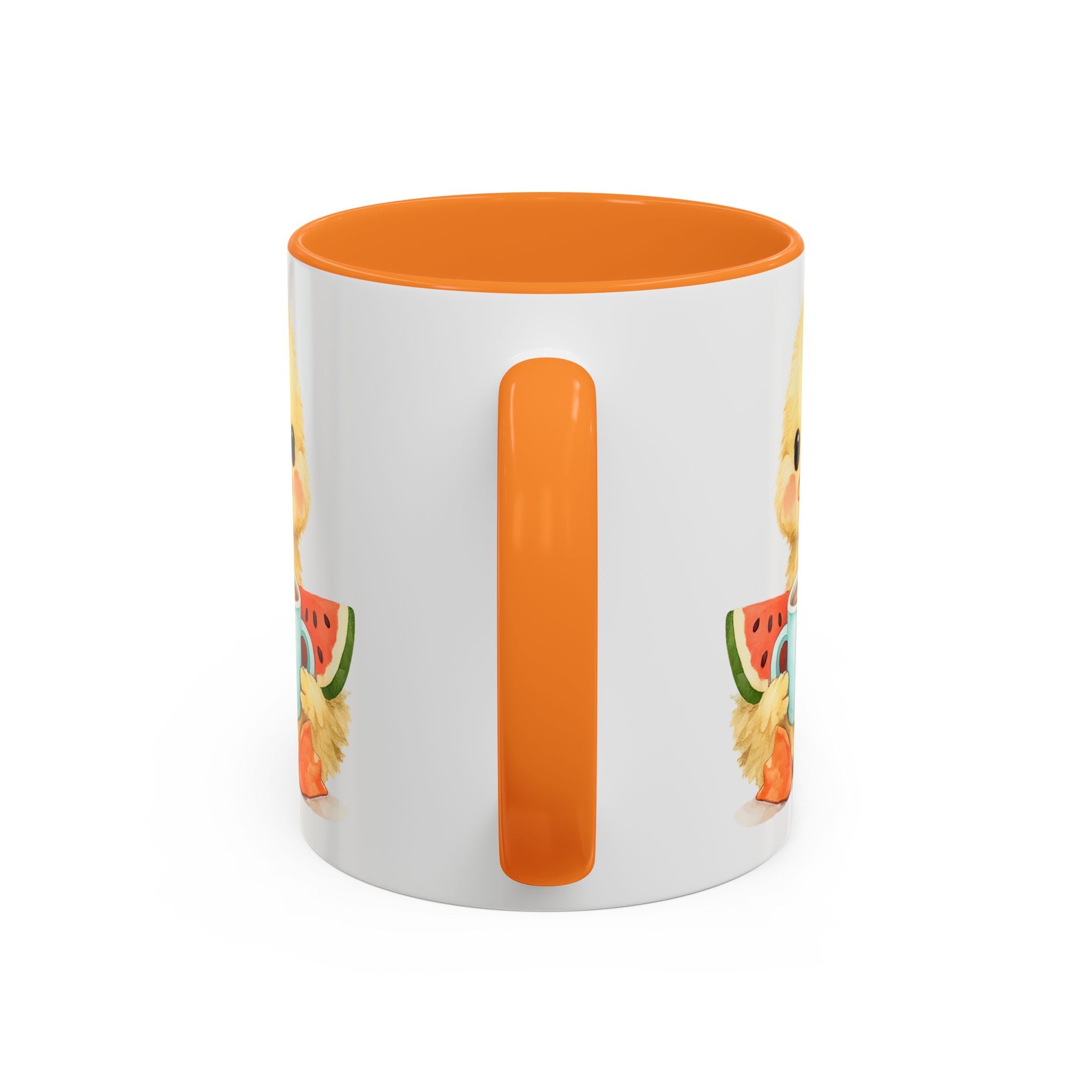 Cute Duckling Coffee Mug — Adorable Chick Holding Coffee & Watermelon