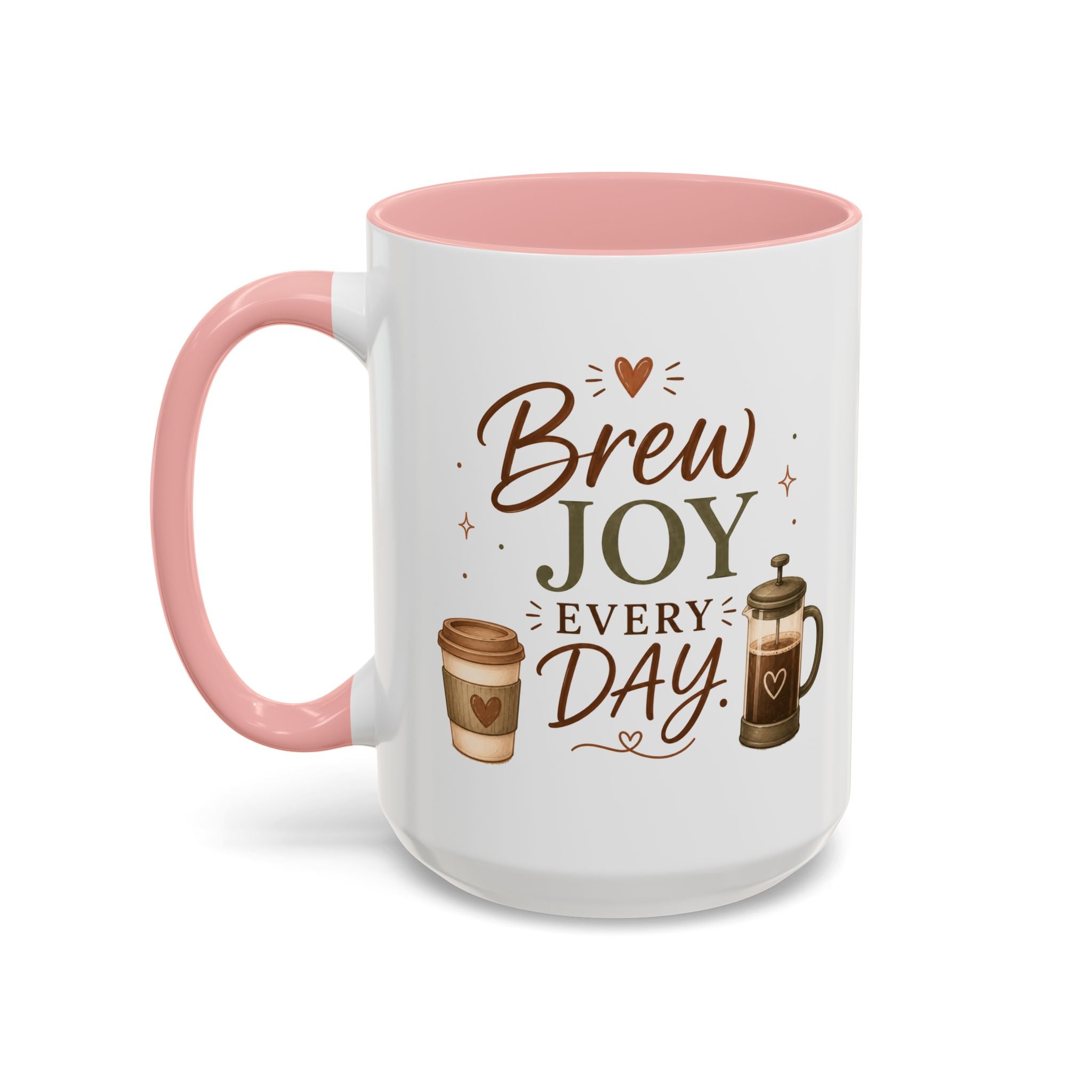 Brew Joy Every Day Coffee Mug | Pink Accent Ceramic Cup