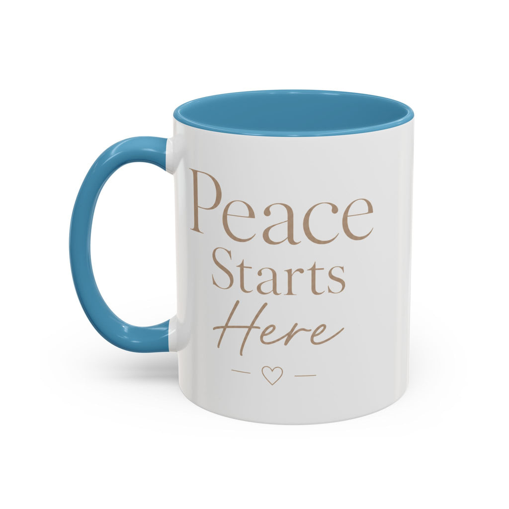 Inspirational Peace Mug – "Peace Starts Here" Red Accent Coffee Cup
