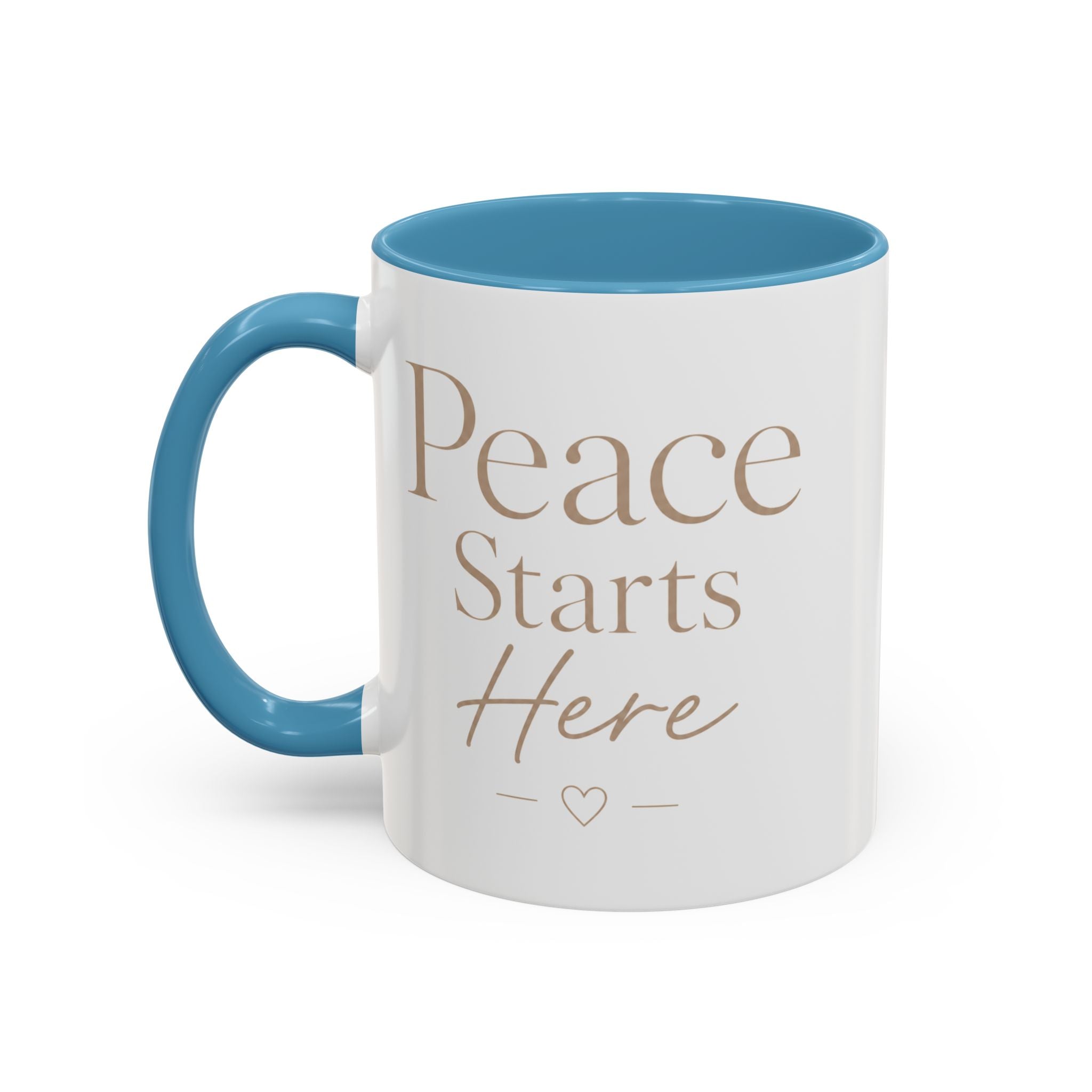 Inspirational Peace Mug – "Peace Starts Here" Red Accent Coffee Cup