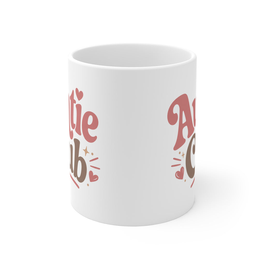 Auntie Club 11oz Coffee Mug — Cute Retro Typography Gift for New Aunts