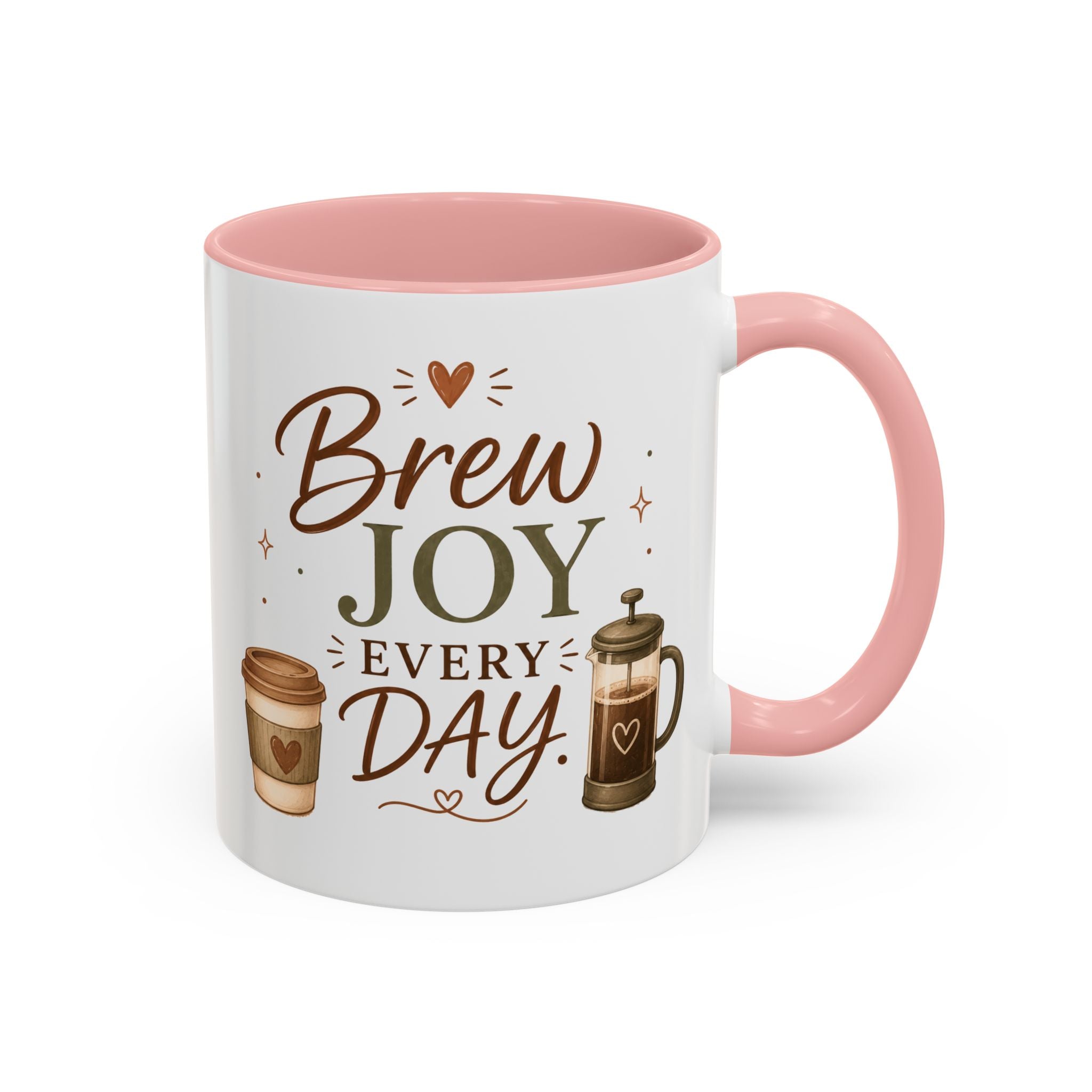 Brew Joy Every Day Coffee Mug | Pink Accent Ceramic Cup