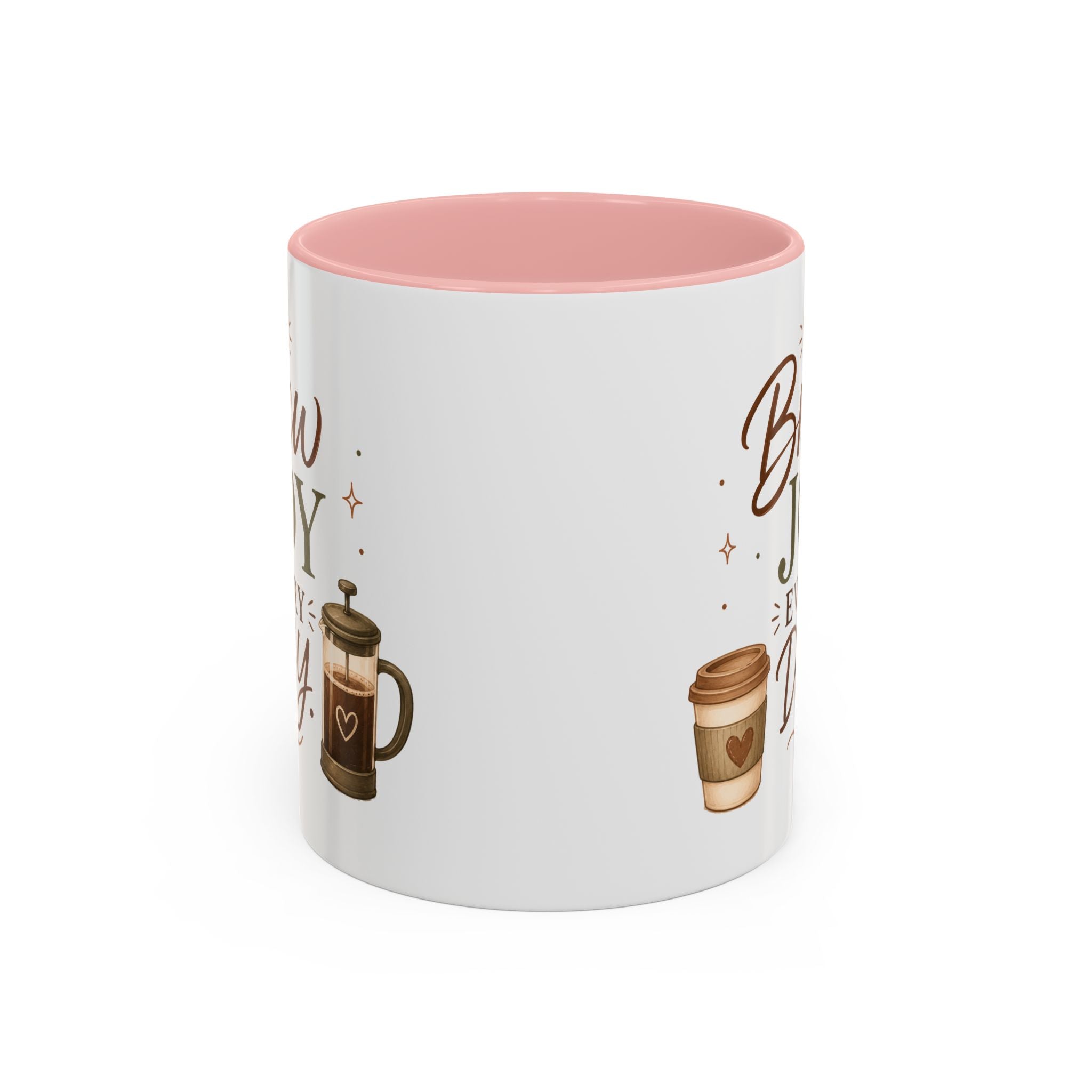 Brew Joy Every Day Coffee Mug | Pink Accent Ceramic Cup