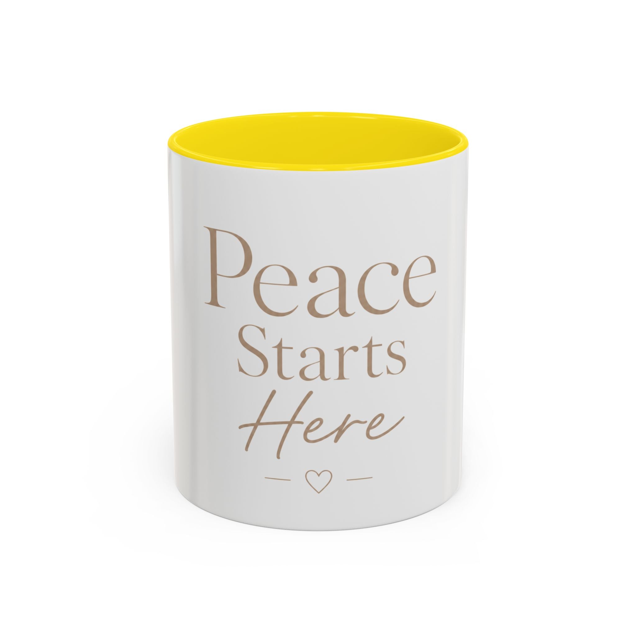 Peace Starts Here Accent Coffee Mug — Inspirational Red-Accent Ceramic Mug (11/15oz)