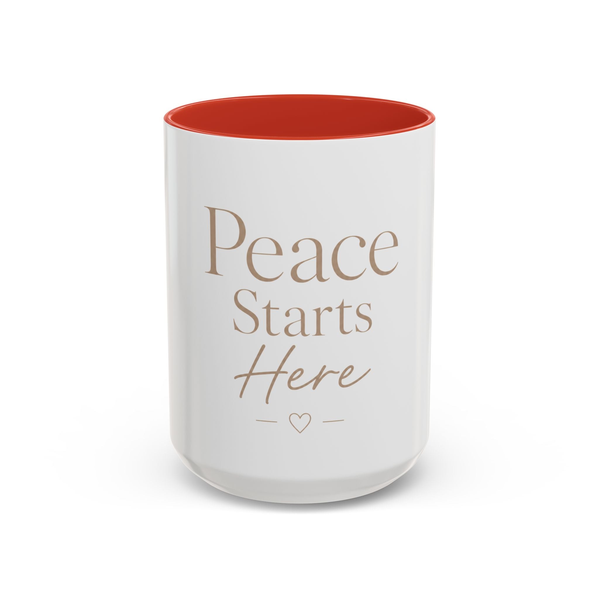 Peace Starts Here Accent Coffee Mug — Inspirational Red-Accent Ceramic Mug (11/15oz)