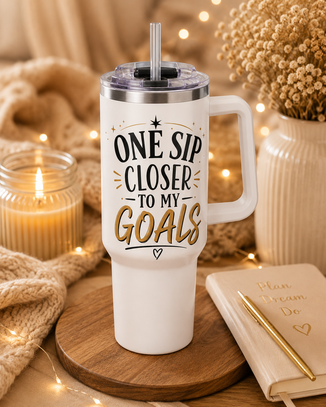 Motivational Insulated Tumbler – "One Sip Closer to My Goals" Travel Mug