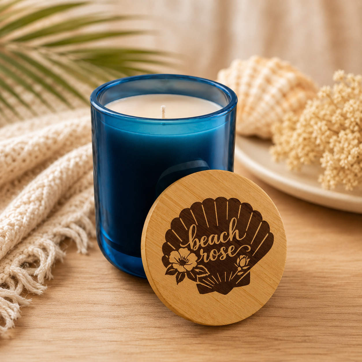 Beach Rose Scented Candle – Coastal Soy Candle with Shell Lid (Aromatherapy Gift)