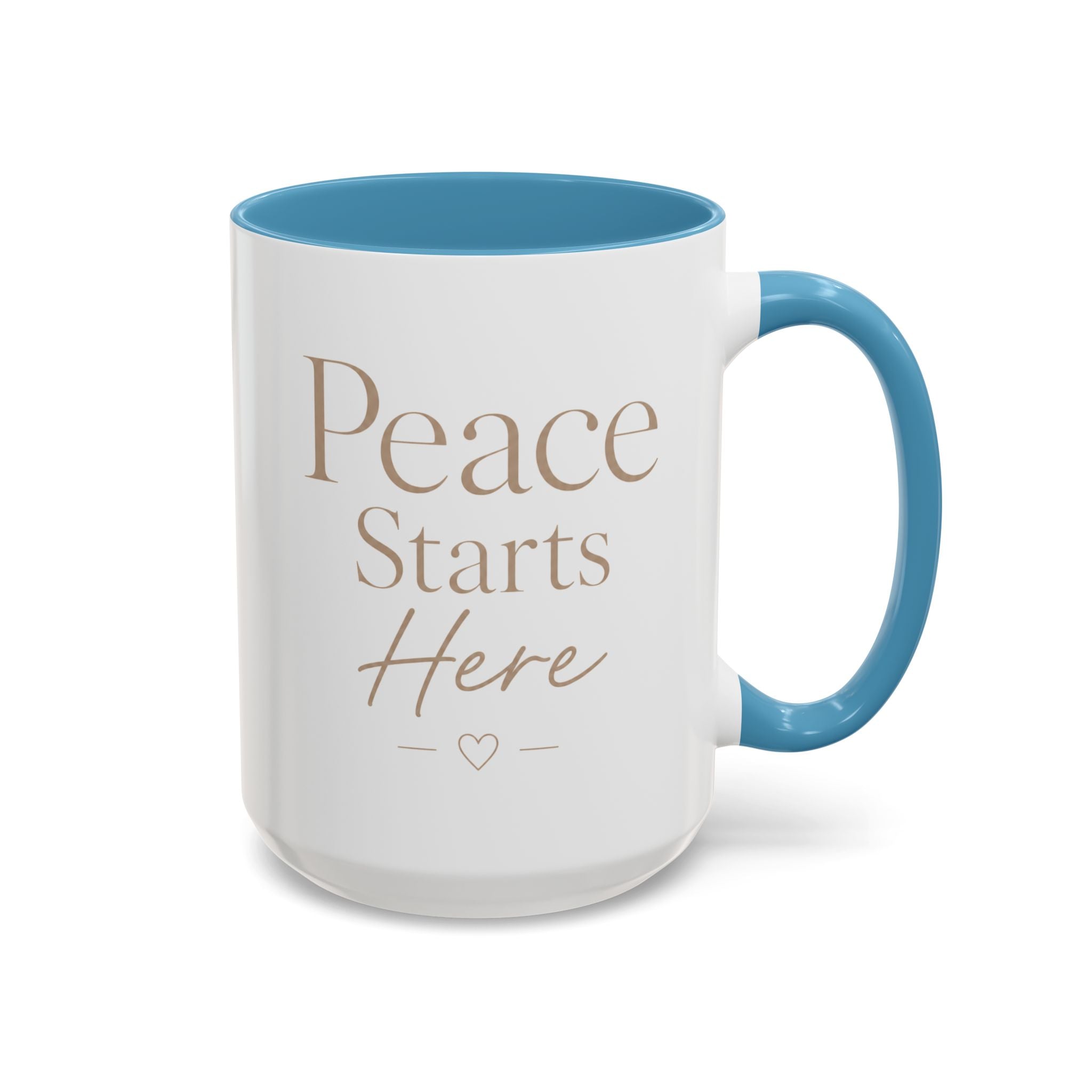 Inspirational Peace Mug – "Peace Starts Here" Red Accent Coffee Cup