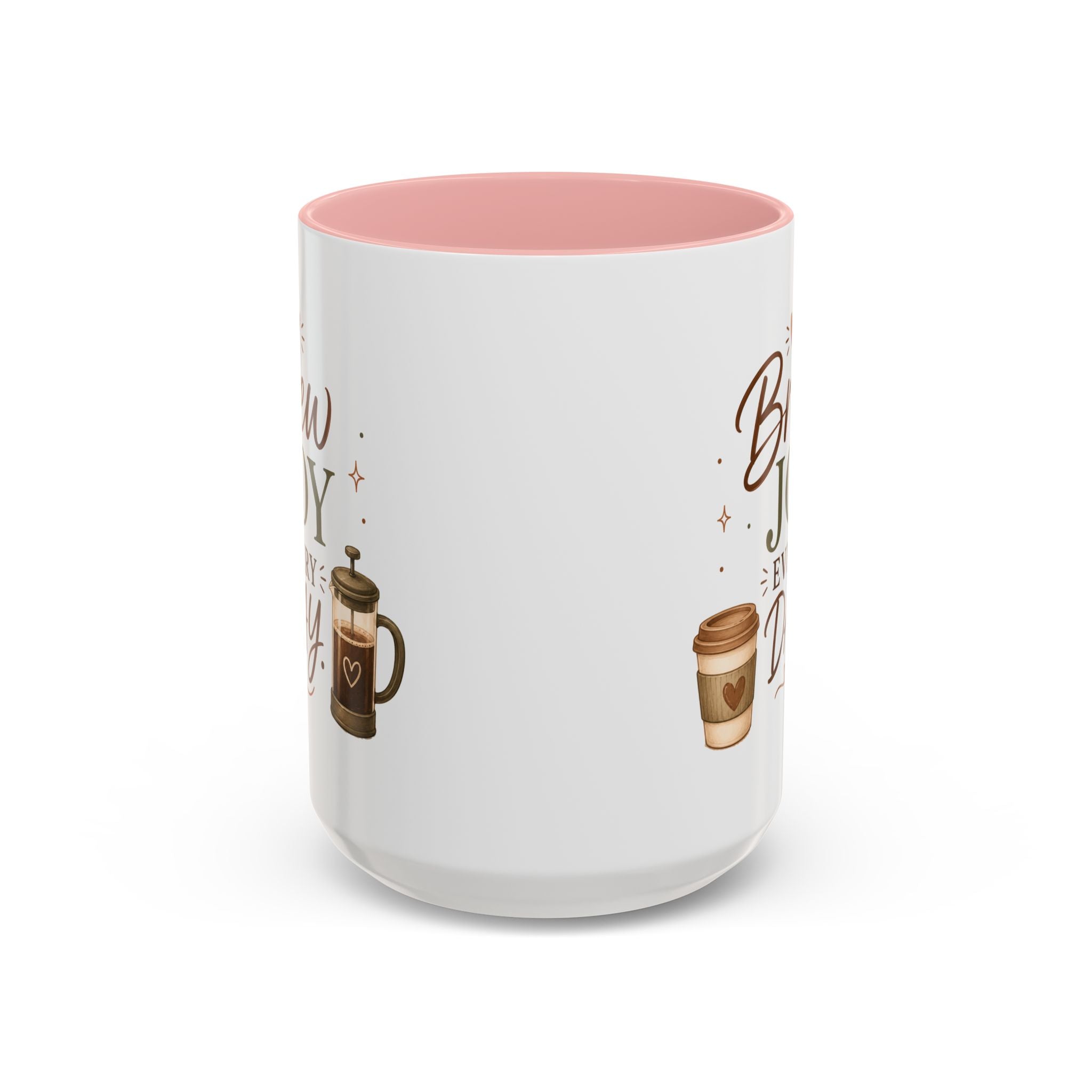 Brew Joy Every Day Coffee Mug | Pink Accent Ceramic Cup