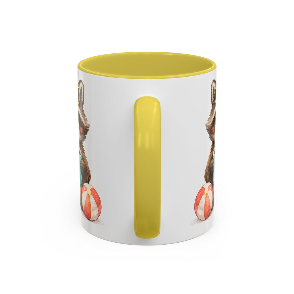 Cute Raccoon Coffee Mug – Yellow Accent (Beach Ball, Sunglasses)