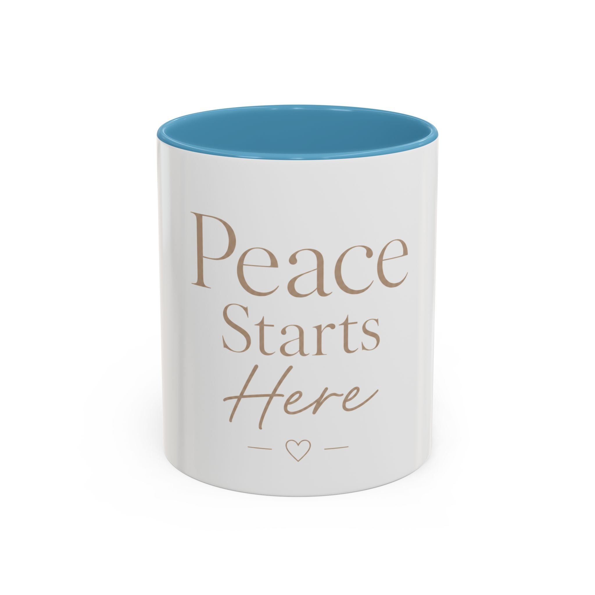 Peace Starts Here Accent Coffee Mug — Inspirational Red-Accent Ceramic Mug (11/15oz)