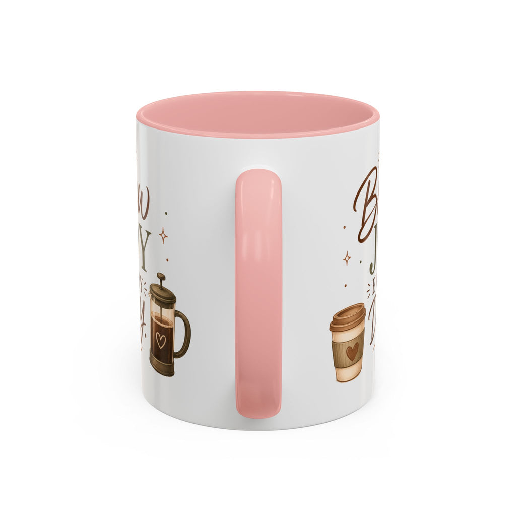 Brew Joy Every Day Coffee Mug | Pink Accent Ceramic Cup