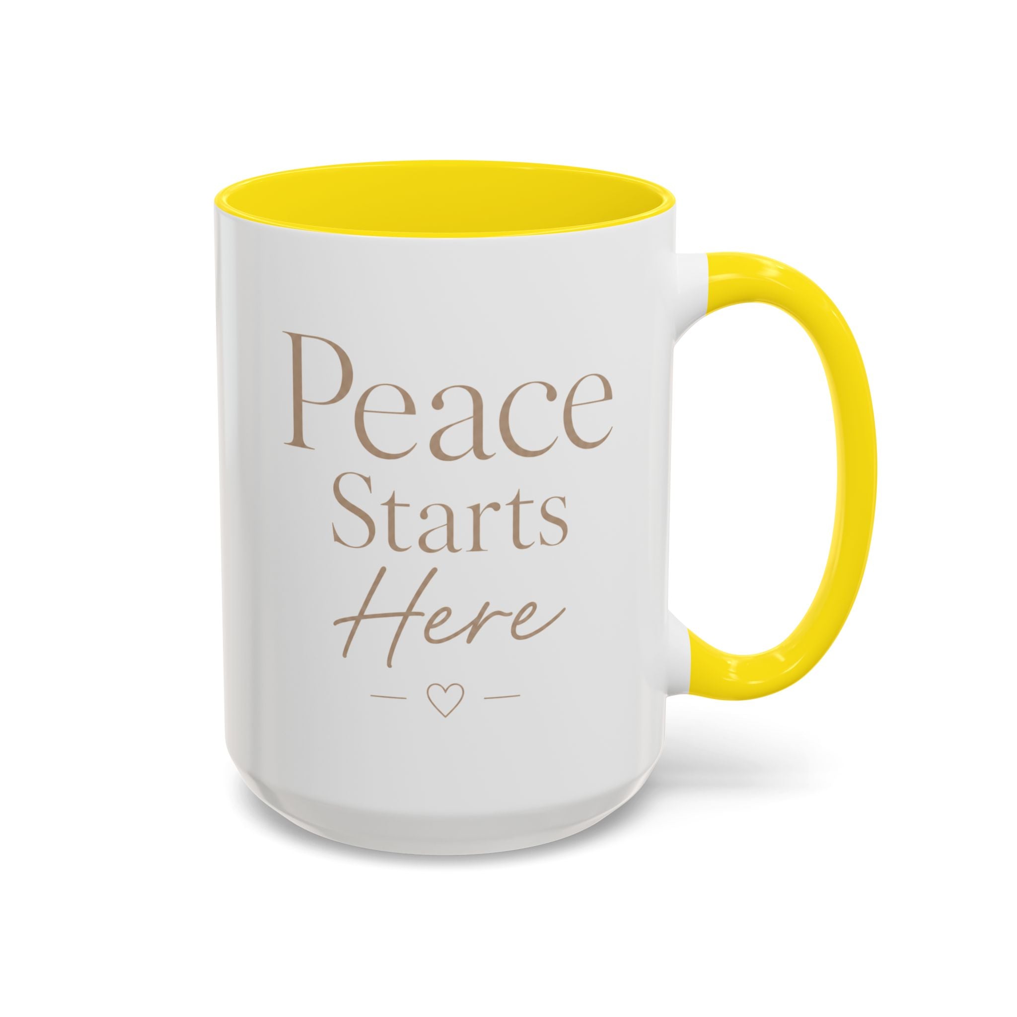 Inspirational Peace Mug – "Peace Starts Here" Red Accent Coffee Cup