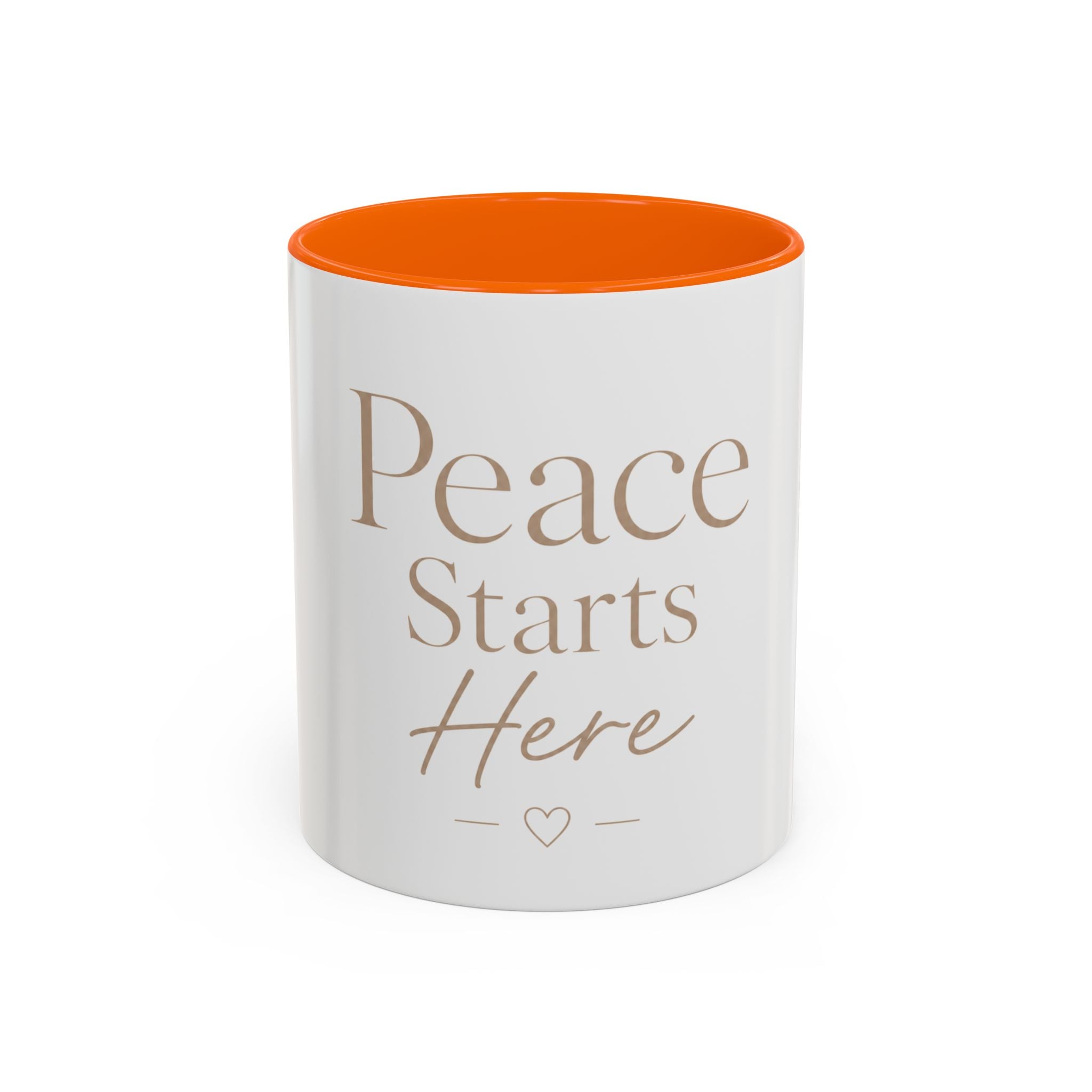Peace Starts Here Accent Coffee Mug — Inspirational Red-Accent Ceramic Mug (11/15oz)