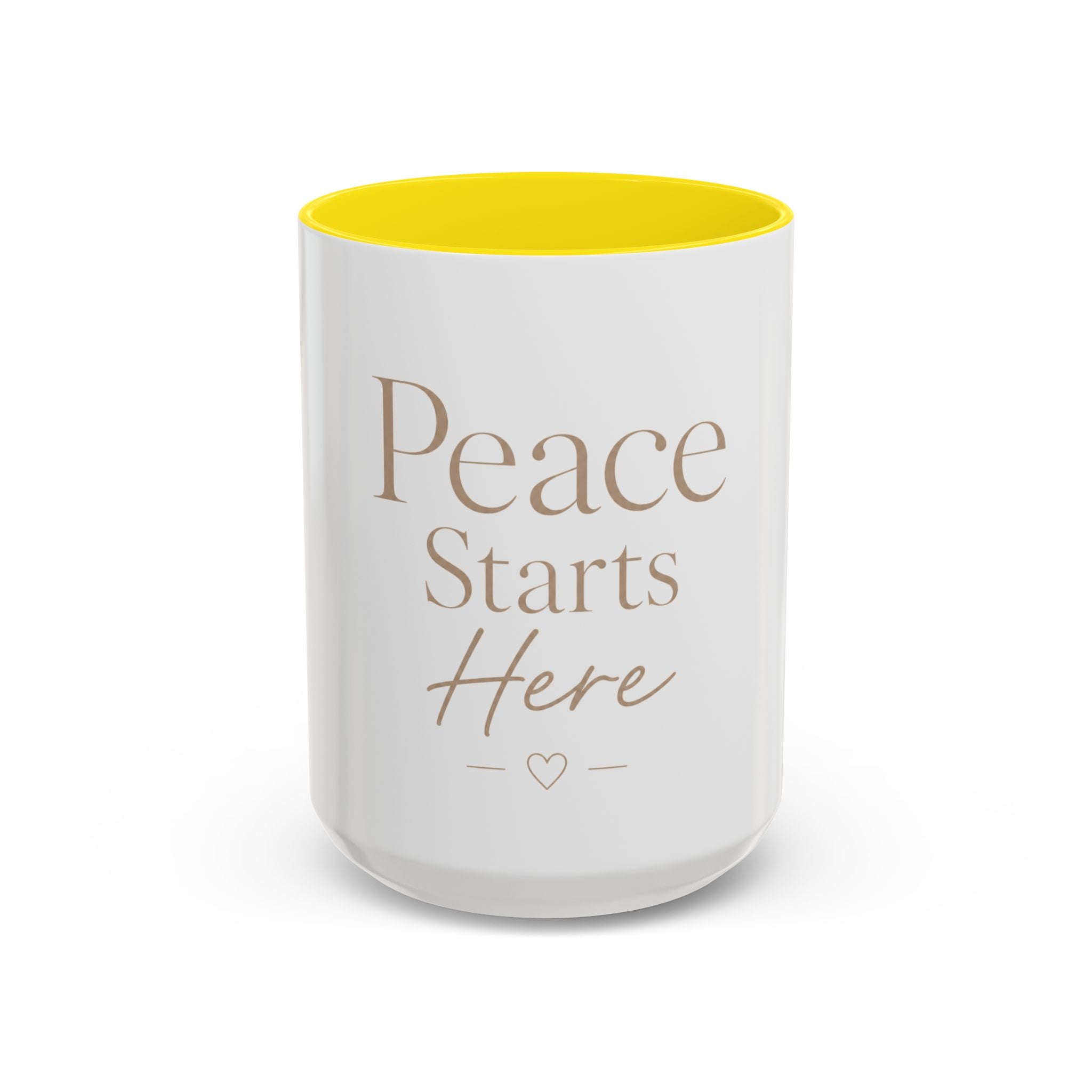 Peace Starts Here Accent Coffee Mug — Inspirational Red-Accent Ceramic Mug (11/15oz)