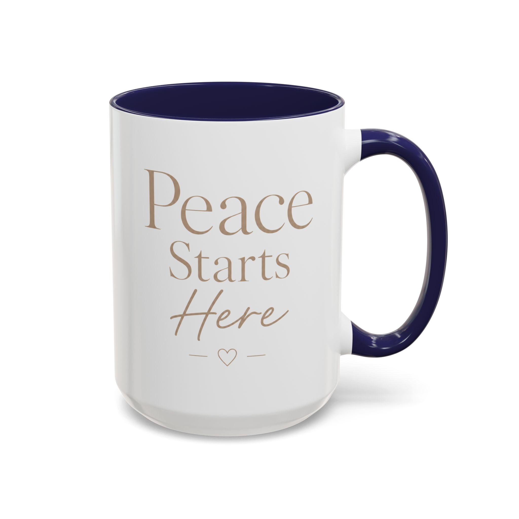 Inspirational Peace Mug – "Peace Starts Here" Red Accent Coffee Cup