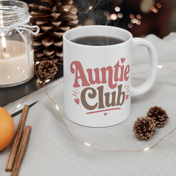 Auntie Club 11oz Coffee Mug — Cute Retro Typography Gift for New Aunts