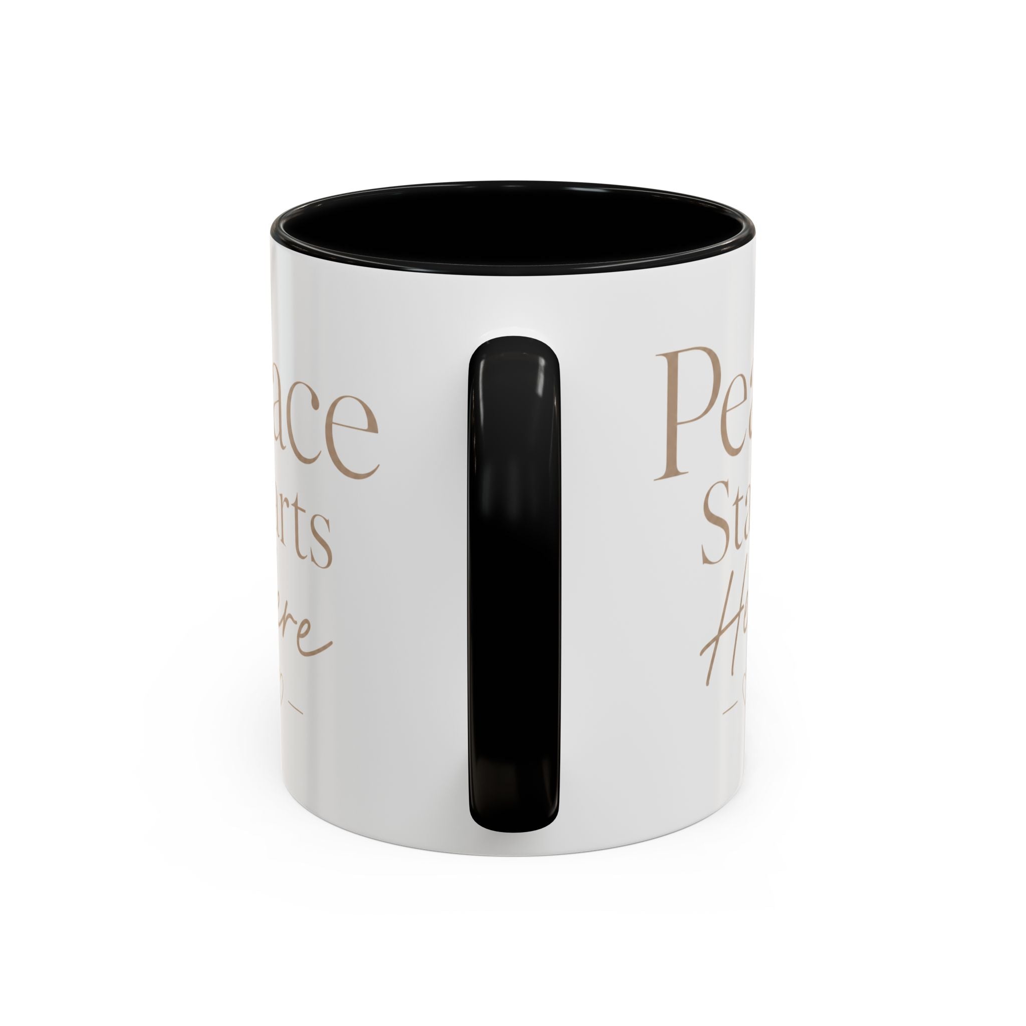 Inspirational Peace Mug – "Peace Starts Here" Red Accent Coffee Cup