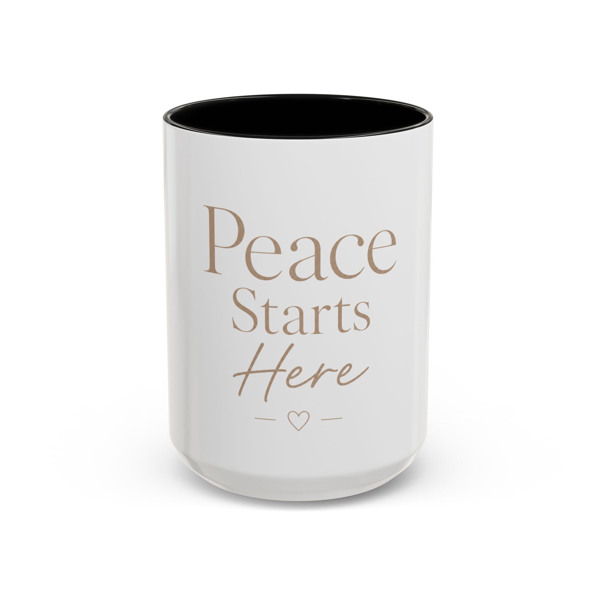 Peace Starts Here Accent Coffee Mug — Inspirational Red-Accent Ceramic Mug (11/15oz)
