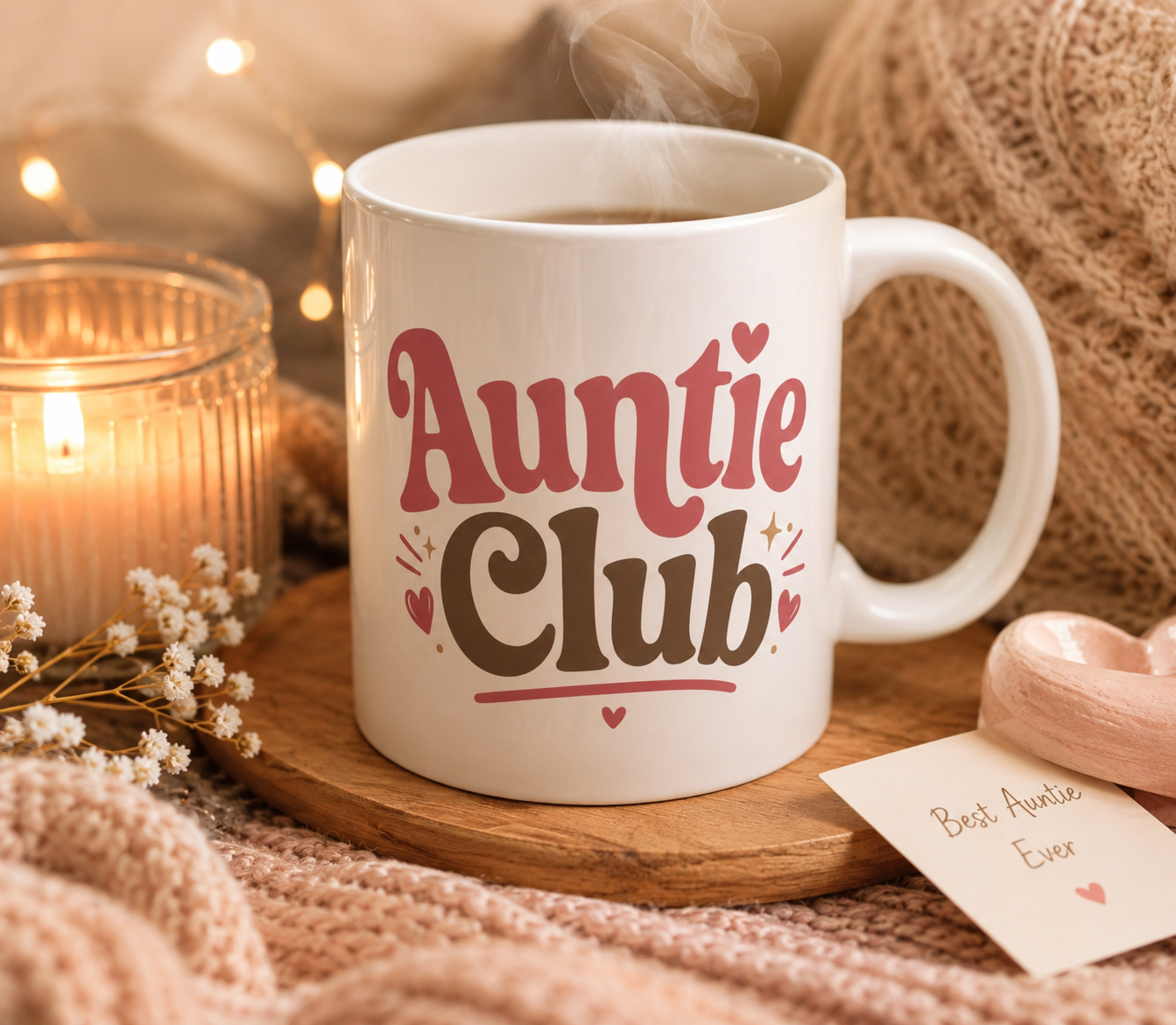 New Aunt Gift Mug – "Auntie Club" Retro Typography Coffee Cup