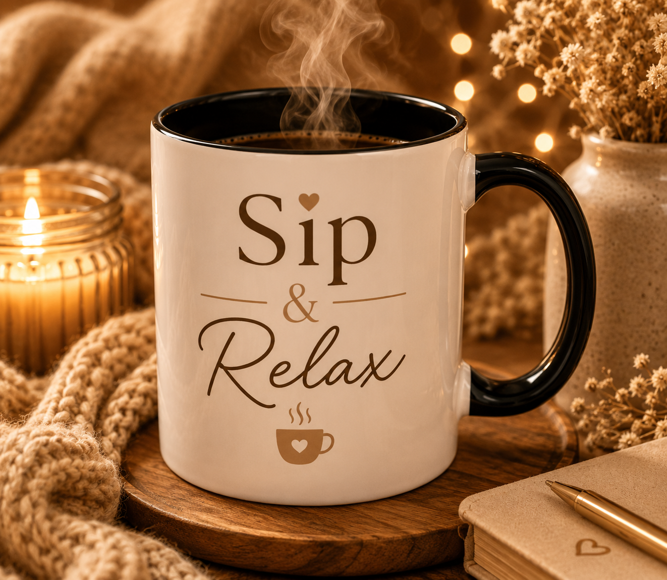 Relaxation Coffee Mug – "Sip & Relax" Accent Ceramic Cup